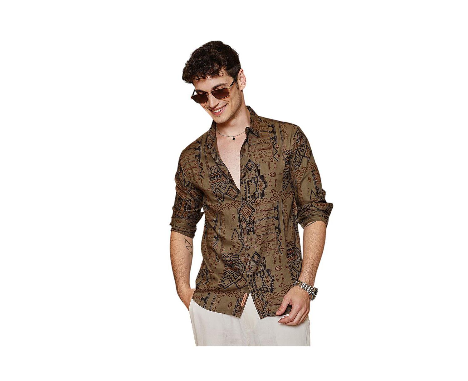 Men's Peanut Brown Aztec-Imprint Shirt