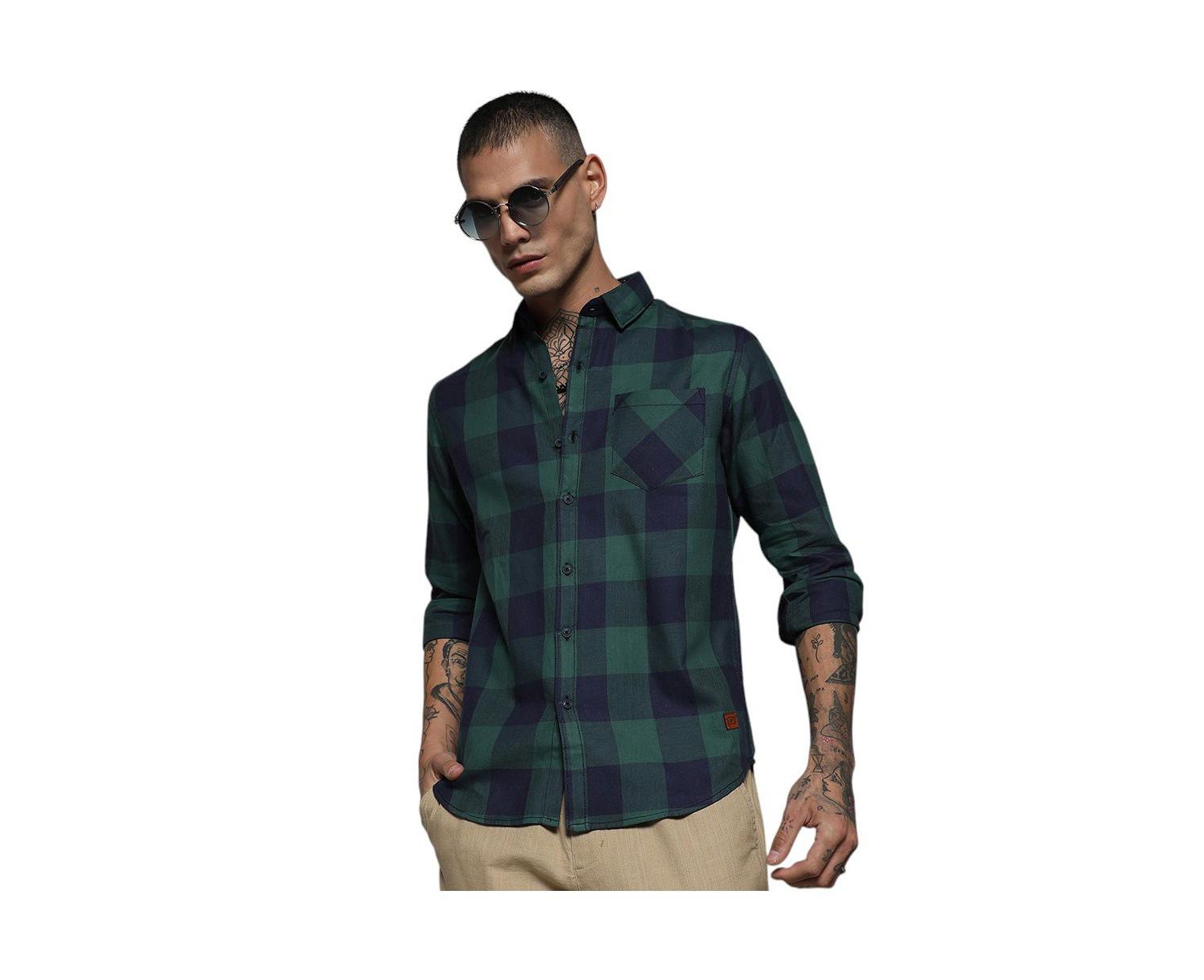 Men's Navy Blue & Forest Green Buffalo Check Shirt