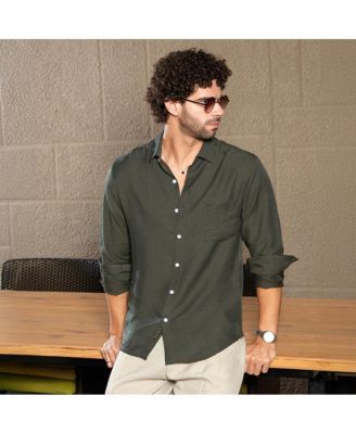 Men's Olive Green Breezy Wrinked Relaxed Shirt