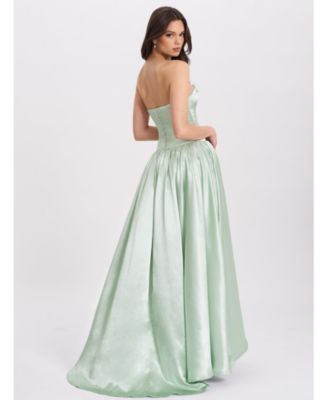 Women's Lael Mint Green Back Button Trailing Gown