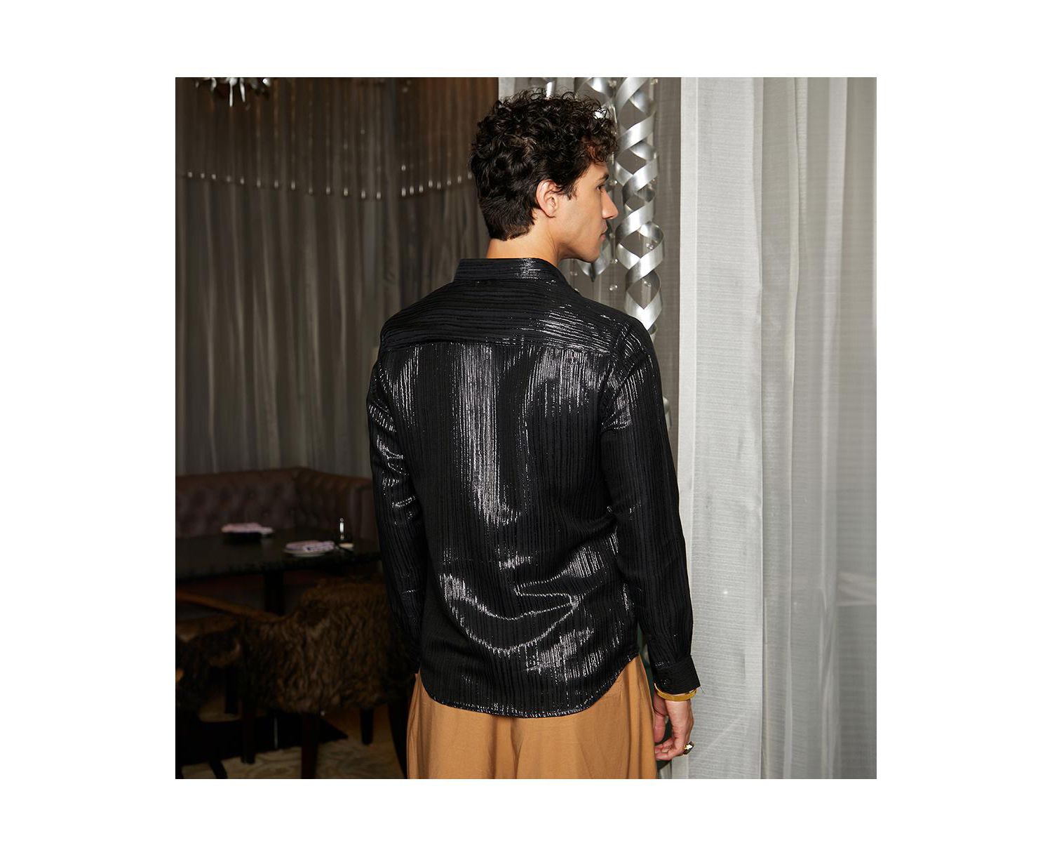 Men's Metallic Black Metallic Blushed Shirt