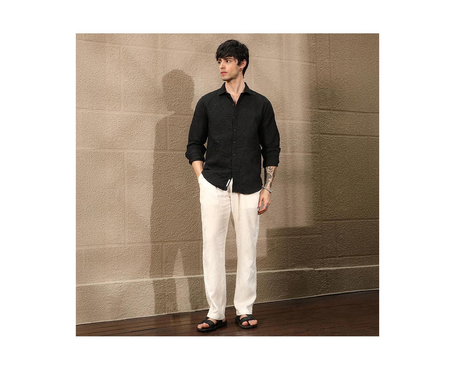 Men's Onyx Black Foliage-Tactile Shirt