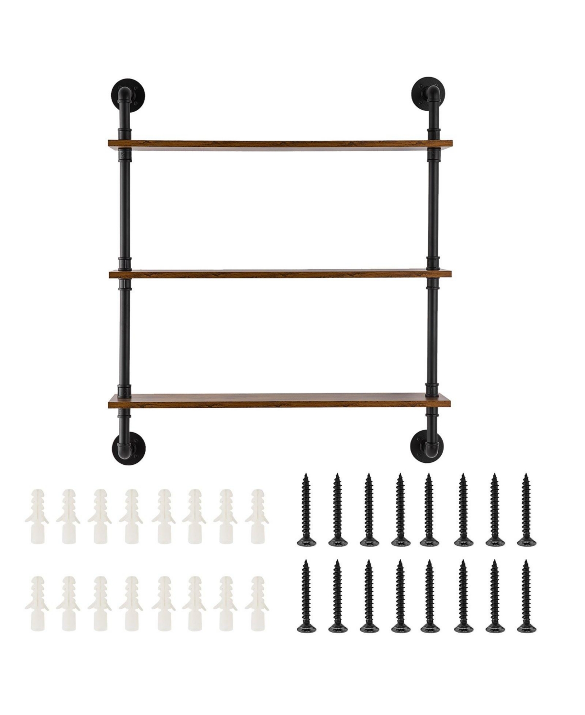 Slickblue 3 Tier Industrial Pipe Wall-Mount Shelf for Kitchen Bedroom and Living Space