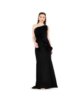Women's Organza Ruffle Detail Mermaid Crepe Gown