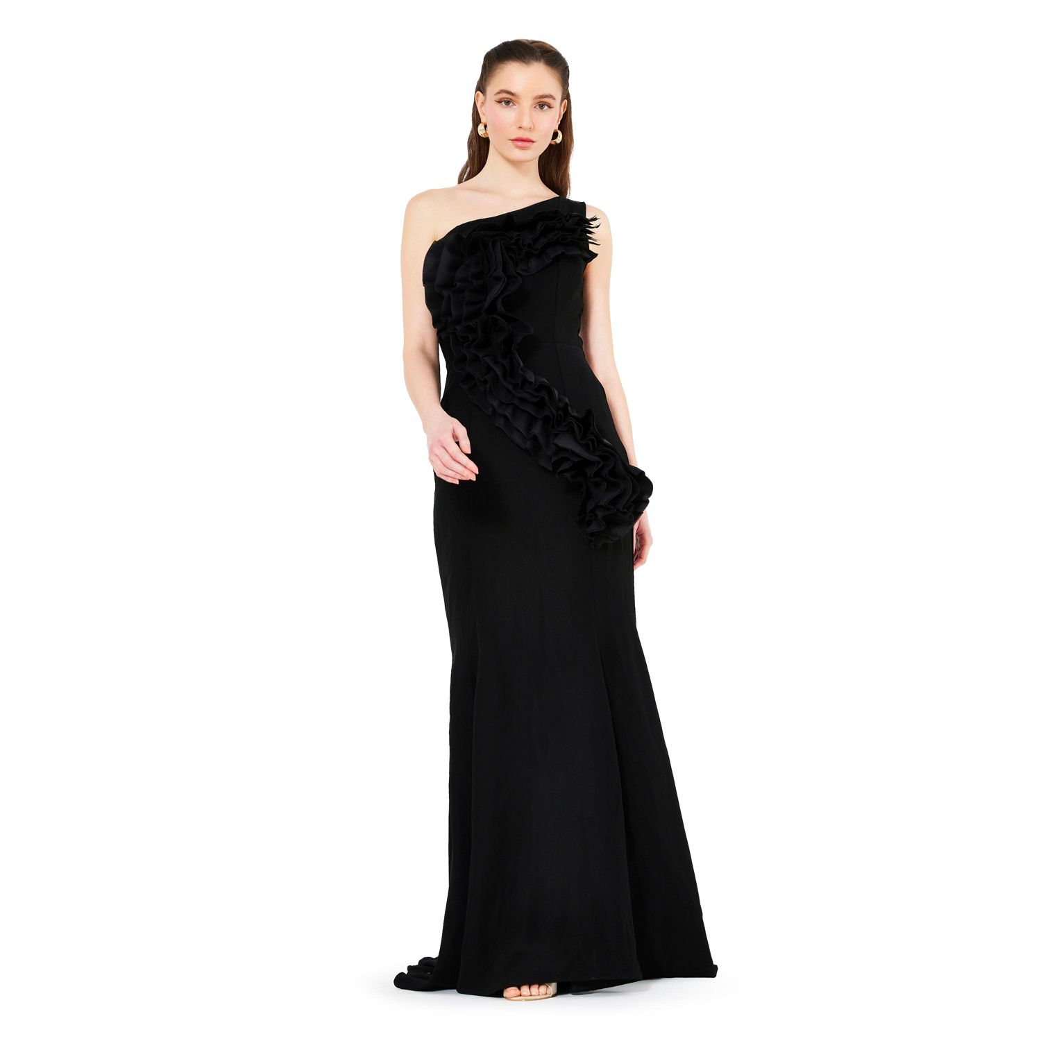 Women's Organza Ruffle Detail Mermaid Crepe Gown