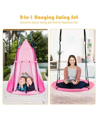 40'' Kids Hanging Chair Swing Tent Set Hammock Nest Pod Seat