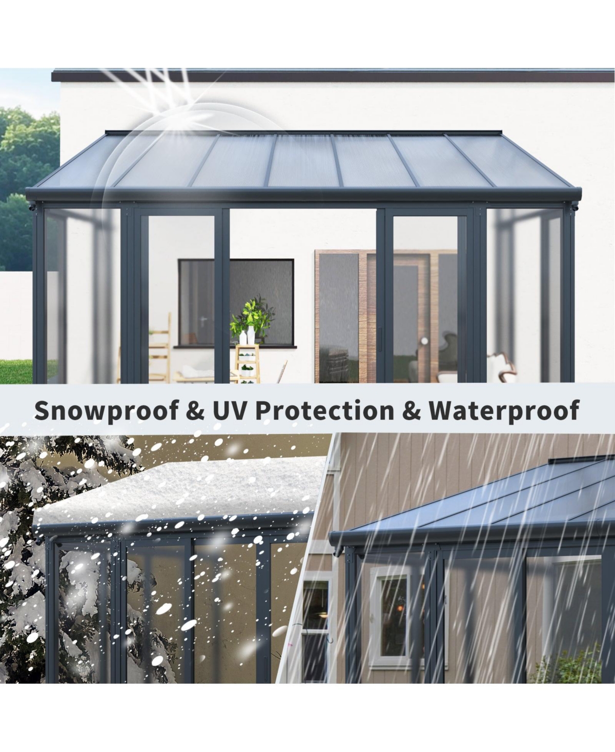 Mondawe 10x14ft Patio Cover Sunroom with Aluminum Frame, Polycarbonate Roof and Sliding Doors