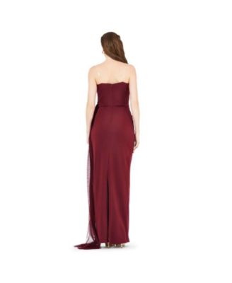 Women's Sweetheart Ruched Tulle Column Gown In Crepe