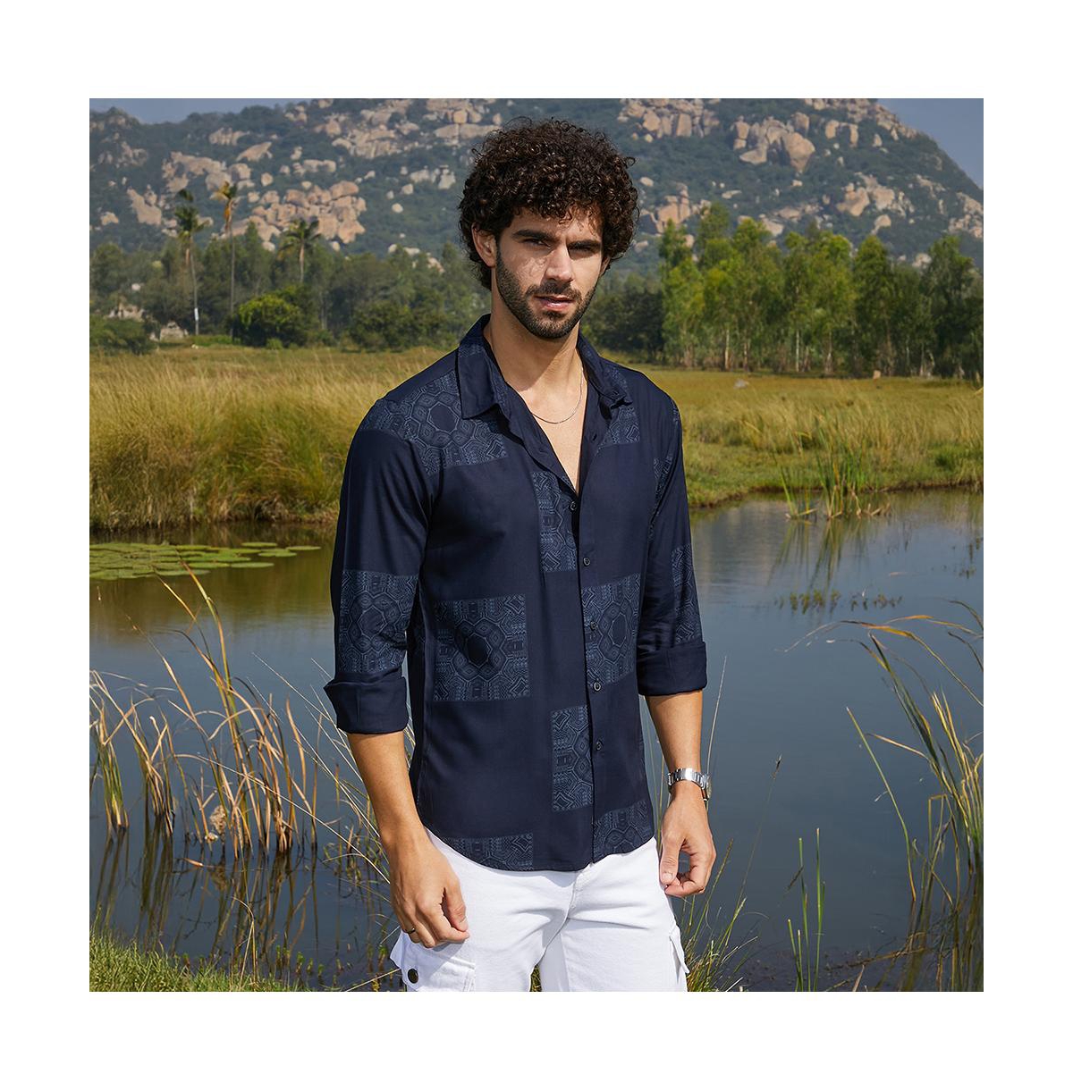 Campus Sutra Men's Navy Blue Celtic-Block Shirt