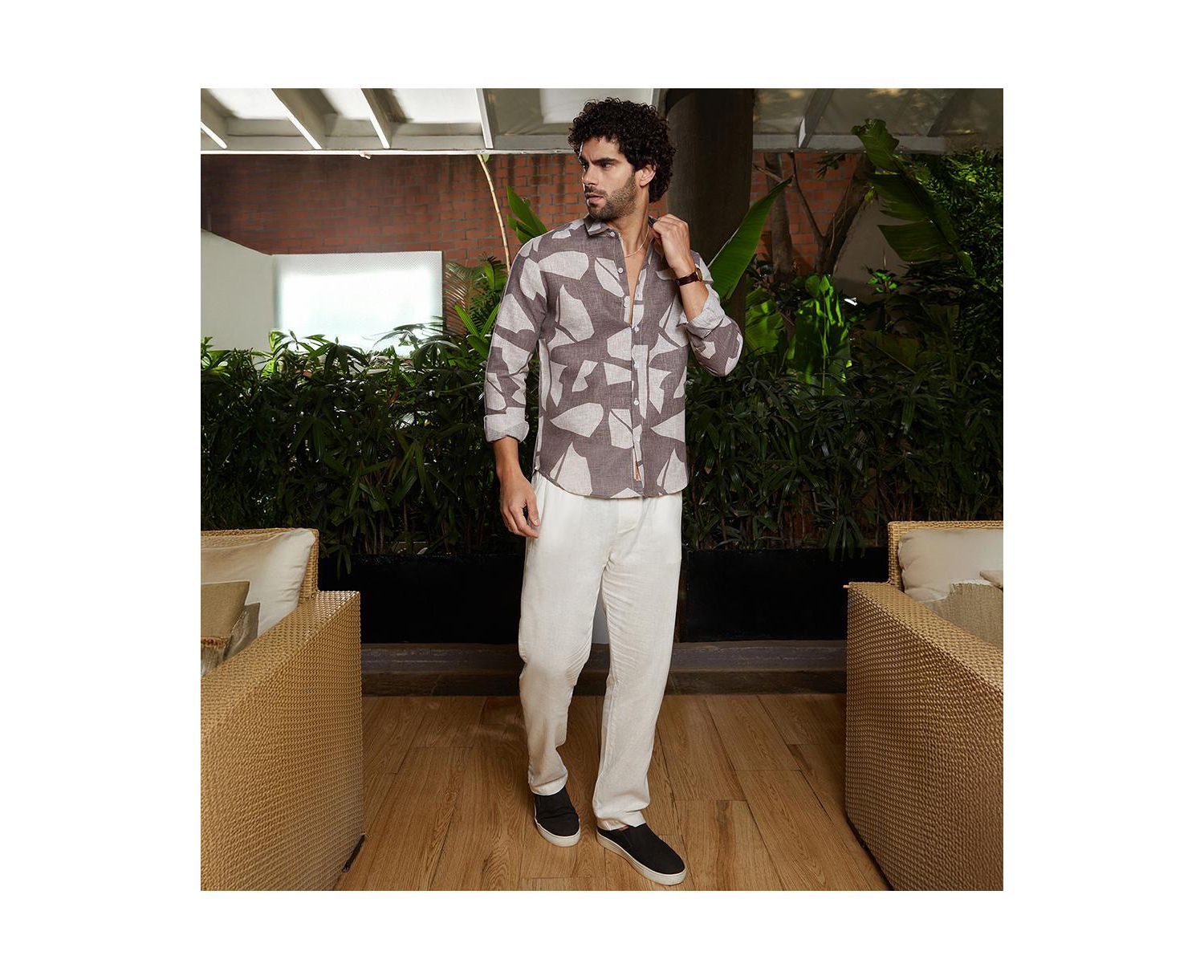 Men's Ash Brown Abstract Heathered Shirt