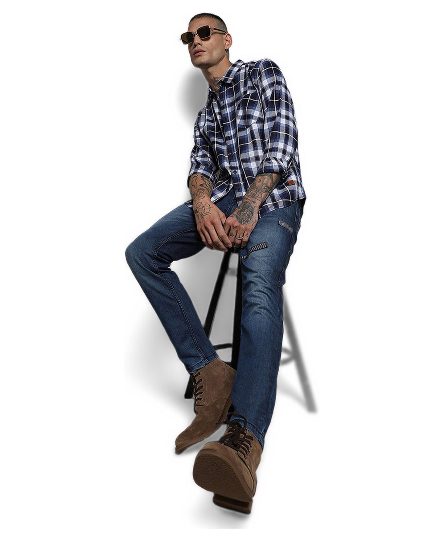 Мужская рубашка Cahoot Campus Sutra Navy Blue Tartan Plaid, цвет: Синий — фото 2