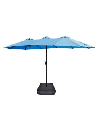 15x9ft Large Double Sided Rectangular Outdoor Twin Patio Market Umbrella With Light Base Blue