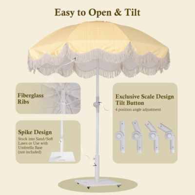 Ocean 6 Ft Beach Umbrella with 8 Ribs Sand Anchor Push Button Tilt with Heavier Tassle Carry Bag Outdoor Beach Pool Party Yellow Stripe