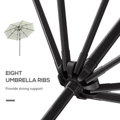 9FT 3 Tiers Patio Umbrella Outdoor Market Umbrella with Crank Push Button Tilt for Deck Backyard Beige