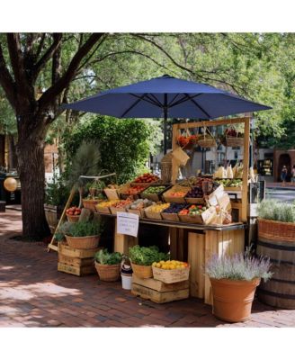 7.5 Ft Outdoor Patio Umbrella 6 Ribs with Scale Tilt Button Strap UV30+ Sunshade Garden Parasol for Yard Deck Market Pool Navy Blue