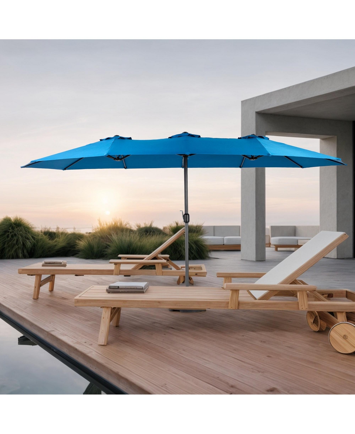 Flynama 14.8 Ft Double Sided Outdoor Umbrella Rectangular Large with Crank ( Dark blue )