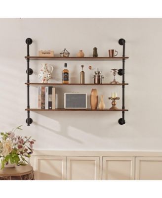 Industrial Pipe Wall-Mounted Shelf 3 Tier Storage Rack for Kitchen and Bedroom