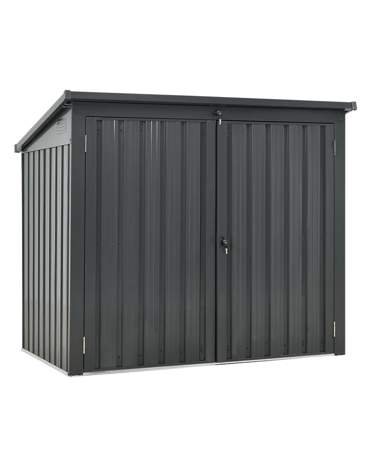 62&#x22;x40&#x22;x52&#x22;Stainless Galvanized Steel Bin Shed Stores 2 Trash Cans for Garbage Storage - Black