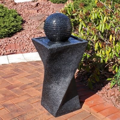 Outdoor Black Ball Solar Powered Water Fountain with Backup Battery and LED Light - 32" - Black