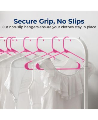 10 Pcs. Plastic Hangers - Non-Slip, Sturdy, and Heavy Duty Coat Set with 360° Swivel Hook for Clothes (Pink