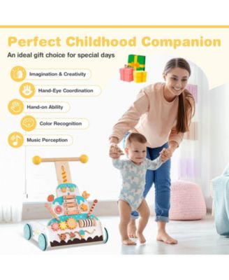 Wooden Baby Walker Ice Cream Cart Toy with Sweet Accessories & Smooth Wheels