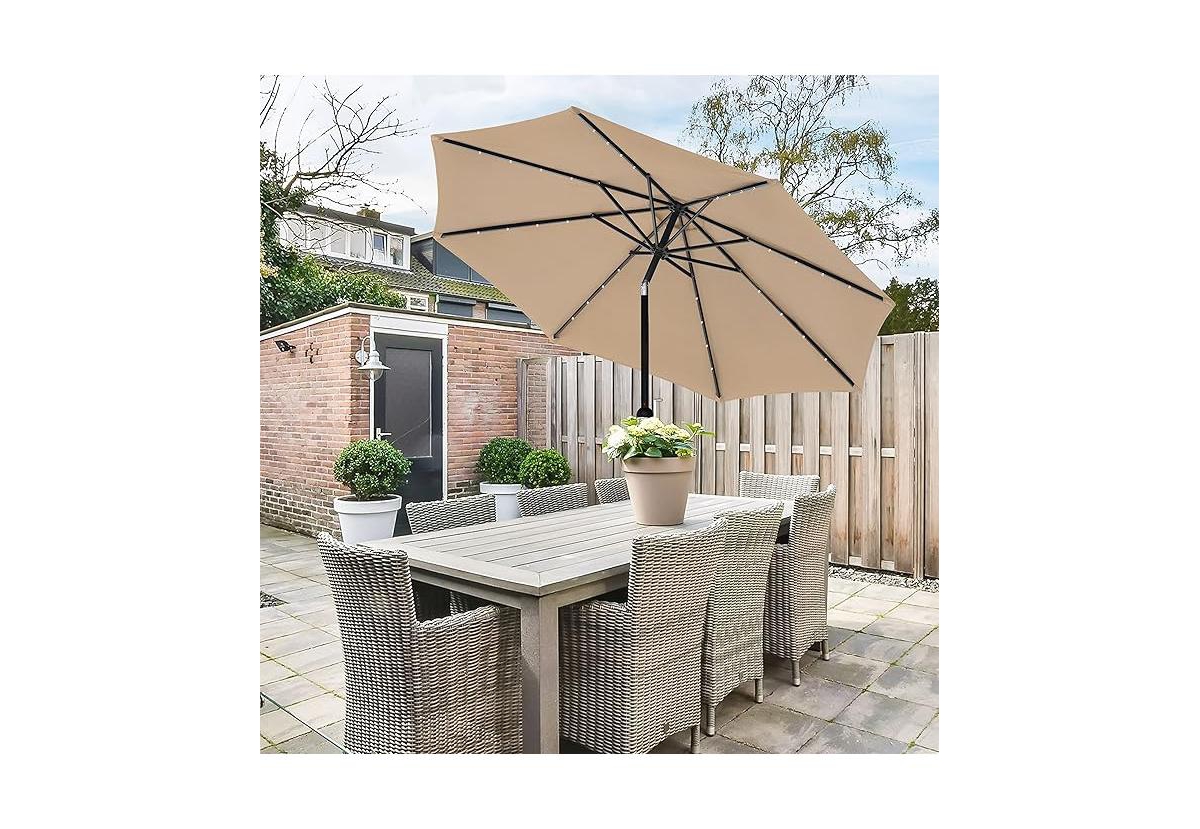 One 9' Solar 32 Lighted Patio Table Market Push Button Tilt