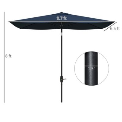 Outsunny 6.5' x 10' Rectangular Market Umbrella, Patio Outdoor Table Umbrella with Crank and Push Button Tilt