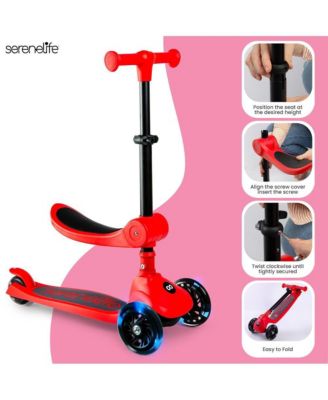 3-Wheel Foldable Kids Scooter - Child Toy Scooter with Built-in LED Wheel Lights, Foldable Seat, and Easy Maneuvering Lean-to-Steer Technology (Red)