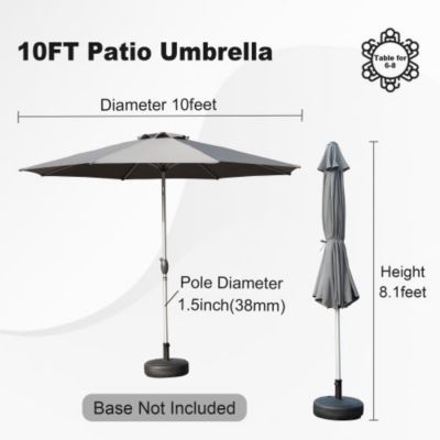 10ft Gray Outdoor Patio Umbrella with Crank and Tilt for Garden and Pool