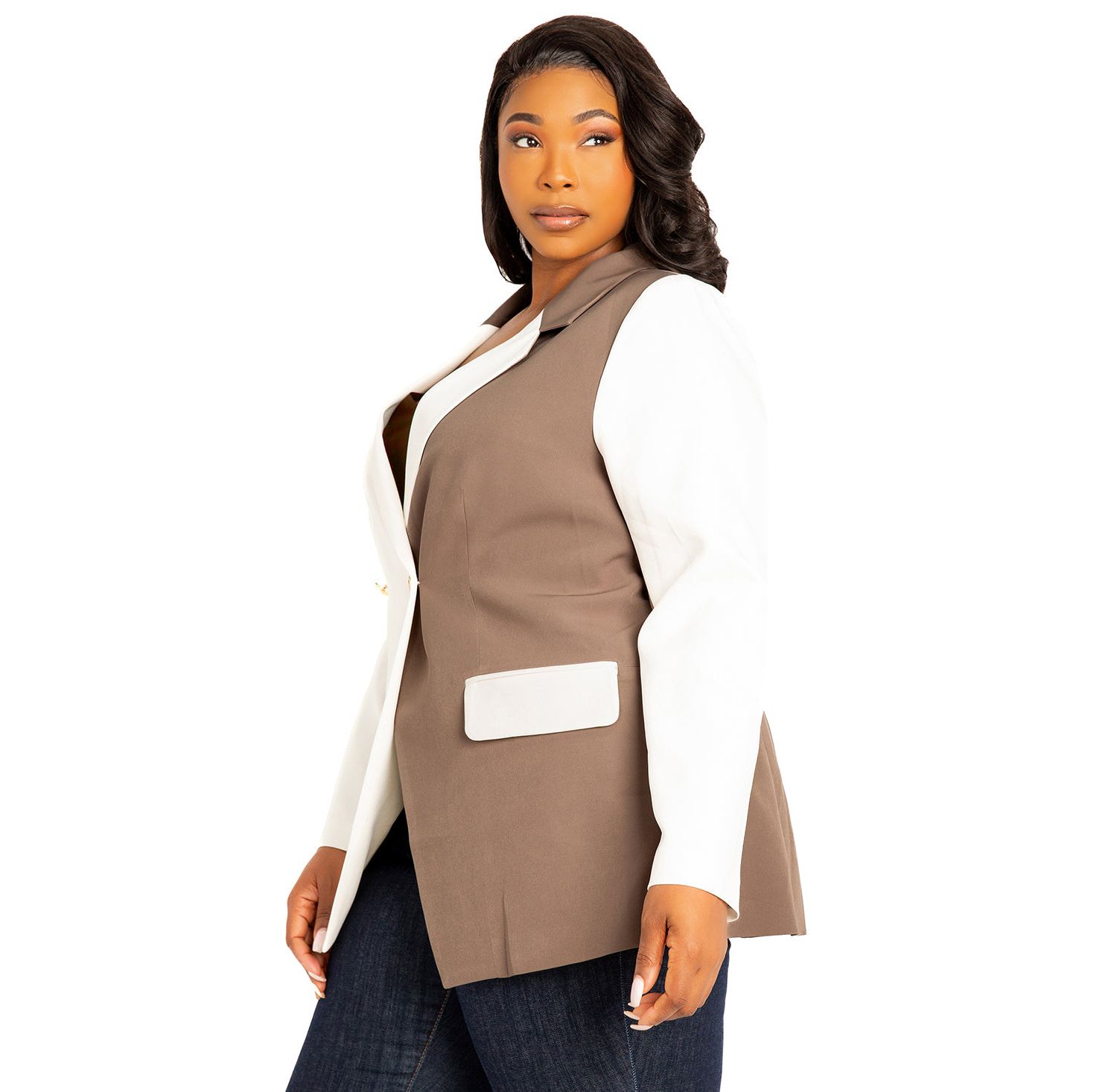 Plus Size Contrast Double Breasted Blazer