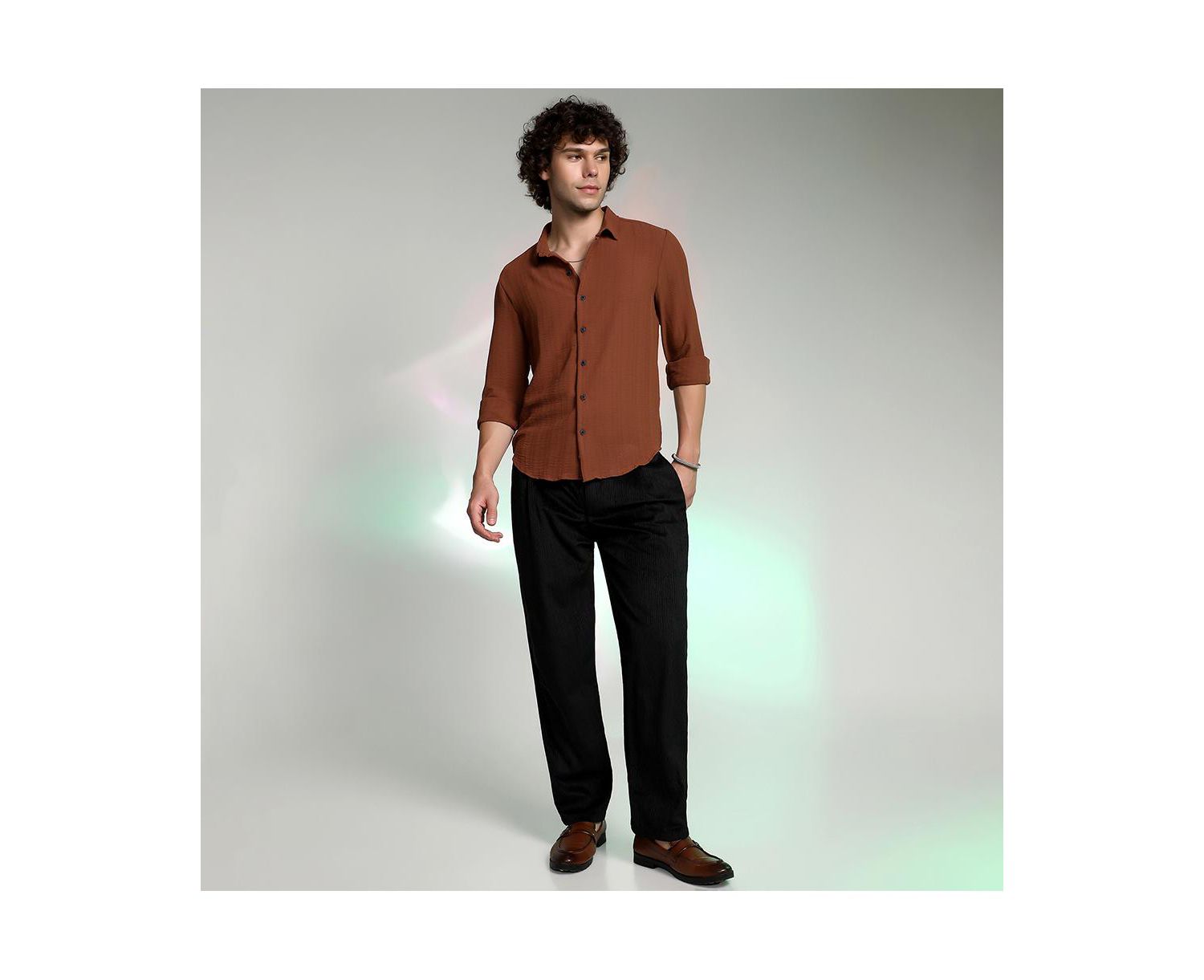 Men's Sienna Brown Woven-Lined Shirt
