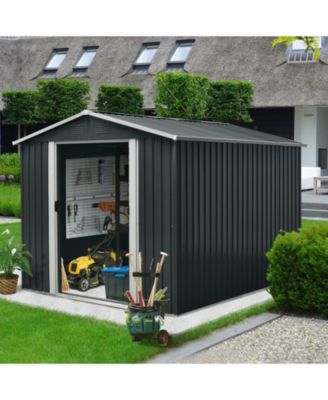 8ft x 10ft Outdoor Metal Storage Shed with meatl foundation and Sliding Door