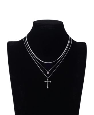 Cubic Zirconia Cross Pendant Layered Necklace Set