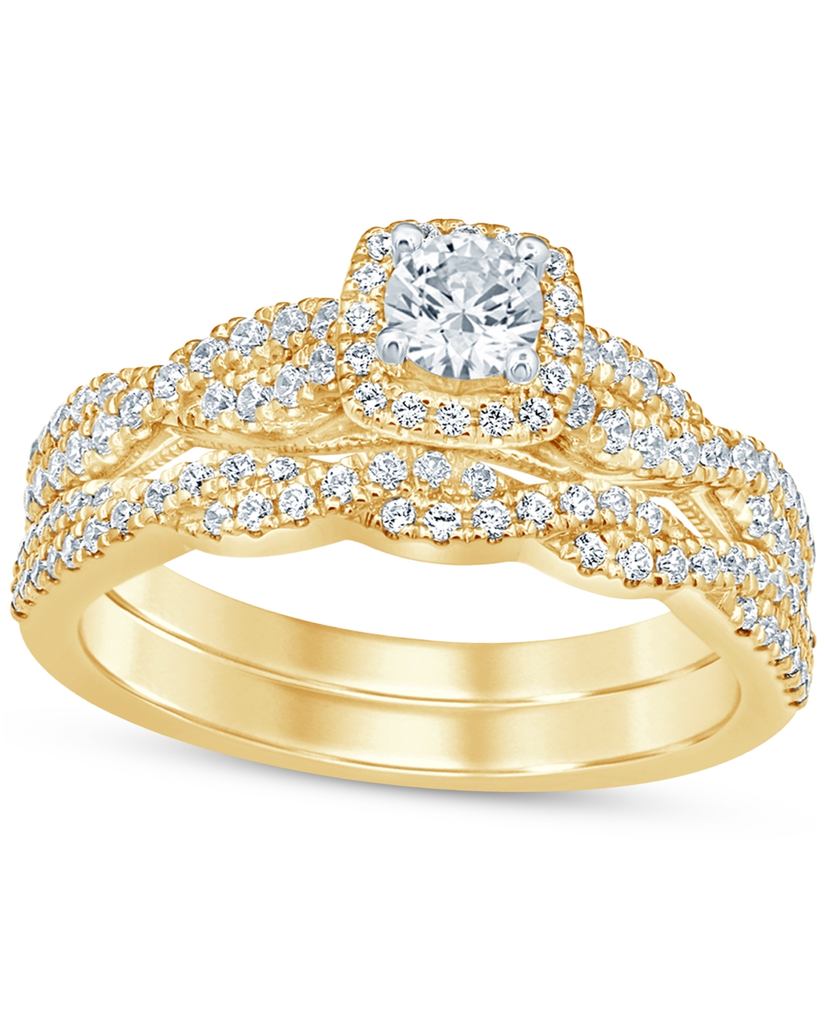 Diamond Halo Braid Style Bridal Set (3/4 ct. t.w.) in 14k Gold - Yellow Gold