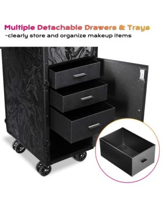 Rolling Nail Table & Makeup Case Kit Cosmetic Organizer Aluminum Black