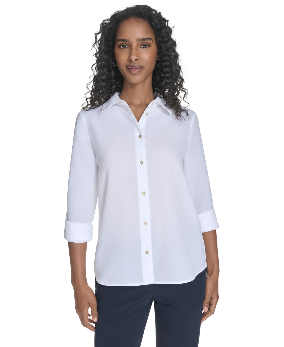 Women's Slim-Fit Roll-Tab-Sleeve Shirt - Bright White