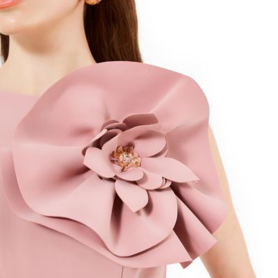 Floral Applique Crepe Column Gown