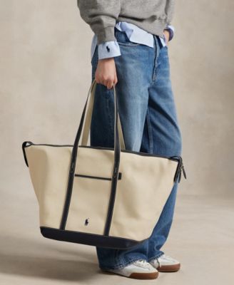 Women's Leather-Trim Canvas Large Shopper Tote