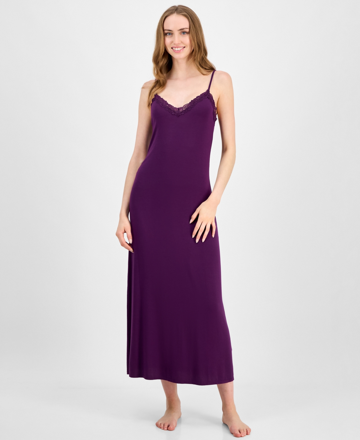 Inc International Concepts Women's Lace-trim Knit Nightgown, Exclusively At Macy's In Purple