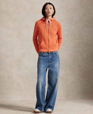 Women's Cable-Knit Cotton Full-Zip Hoodie Sweater