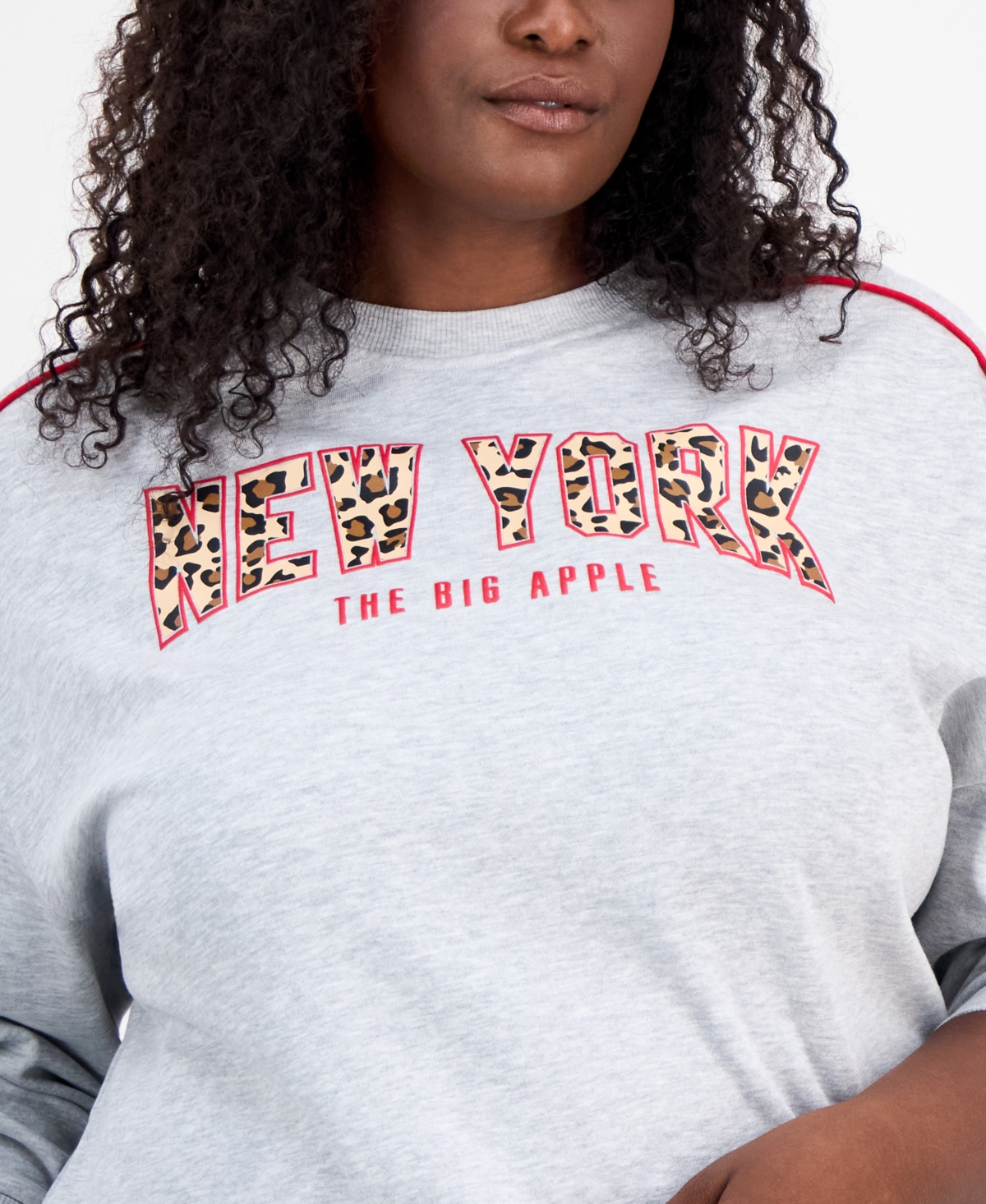 Rebellious One Trendy Plus Contrast Piped Fleece Sweatshirt Sweatpants In Gray