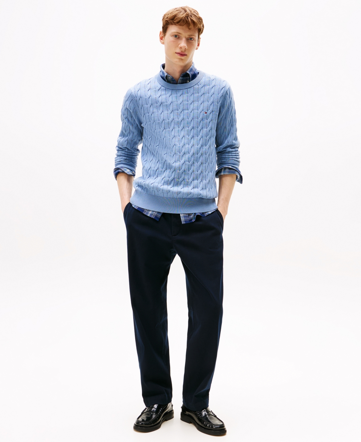 Tommy Hilfiger Men's Classic Cable Crewneck Sweater In Blue