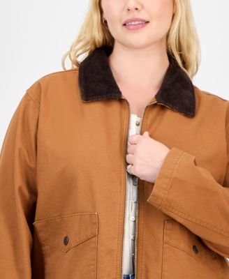 Trendy Plus Cotton Front-Zip Barn Jacket