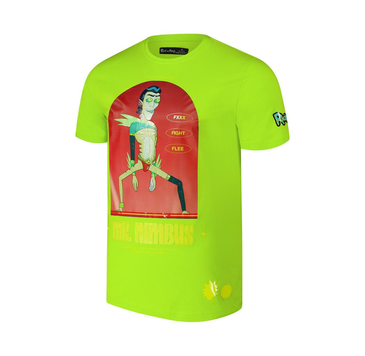 Men's Neon Green Rick and Morty Mr. Nimbus T-Shirt