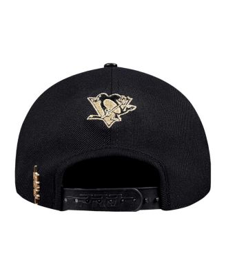 Men's Black Pittsburgh Penguins Metallic Logo Pinch Front Adjustable Hat