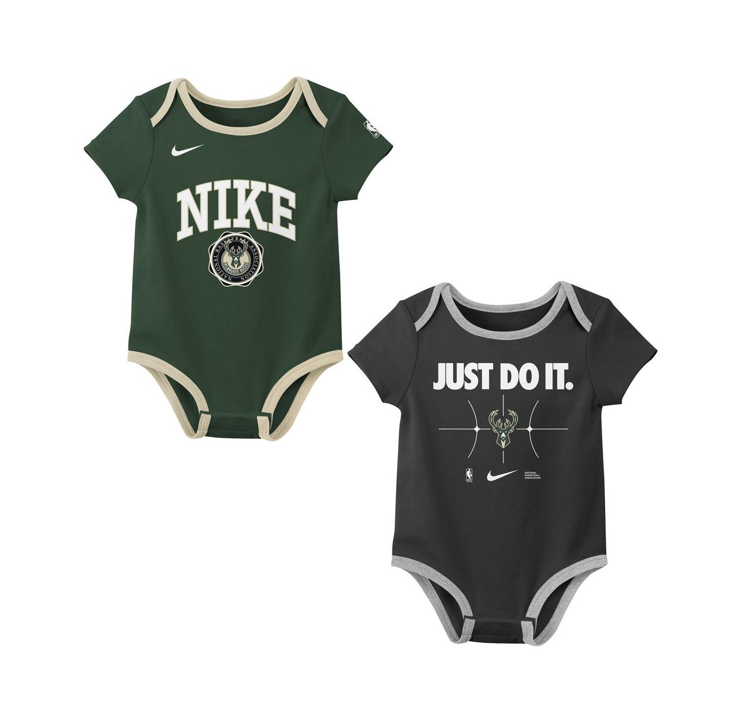 Newborn 2-Pack Hunter Green/Black Milwaukee Bucks Just Do It Bodysuit Set