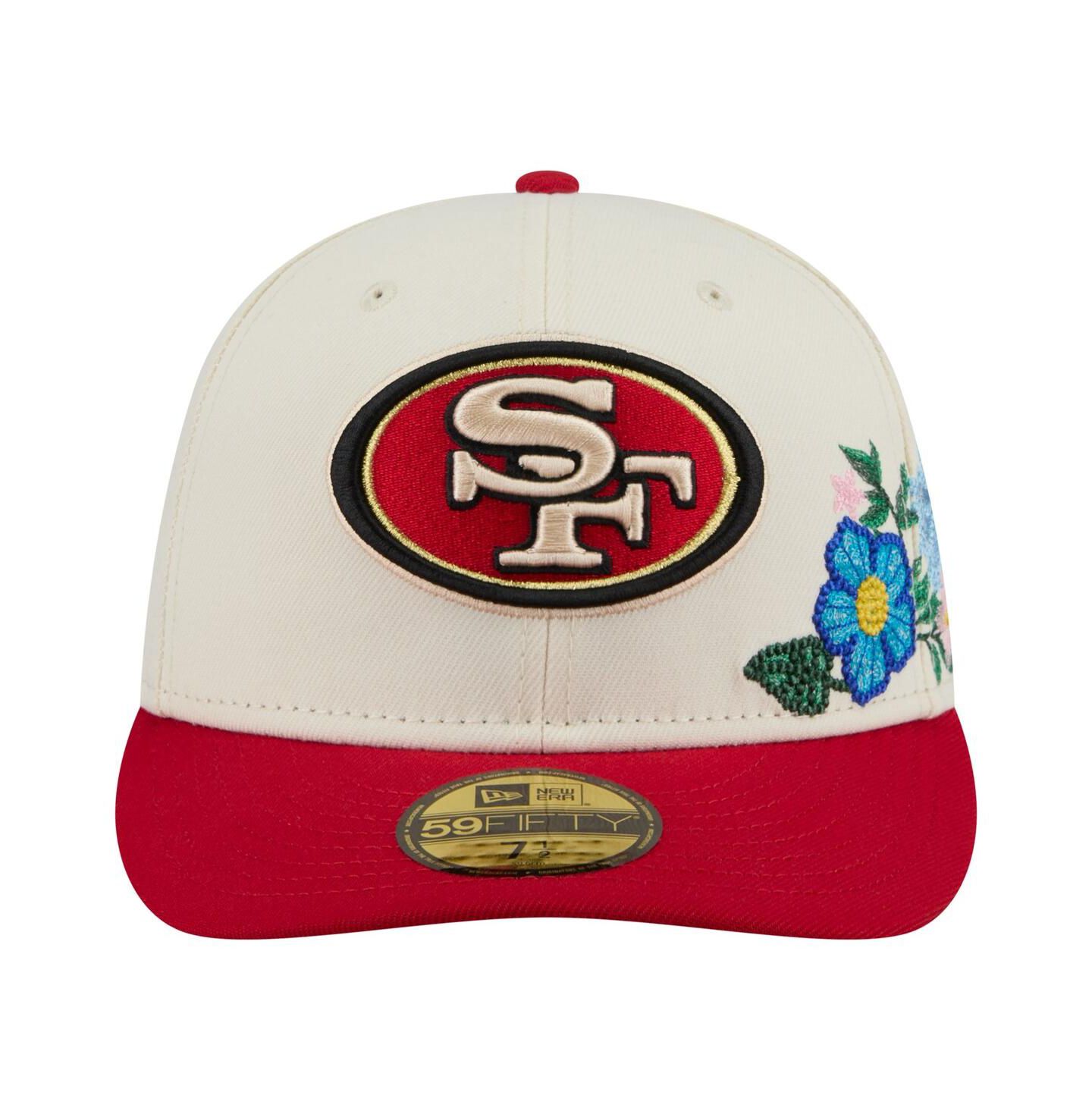 Мужская кепка New Era Cream/Scarlet San Francisco 49ers Tonal Floral 59FIFTY Fitted Hat — фото 2