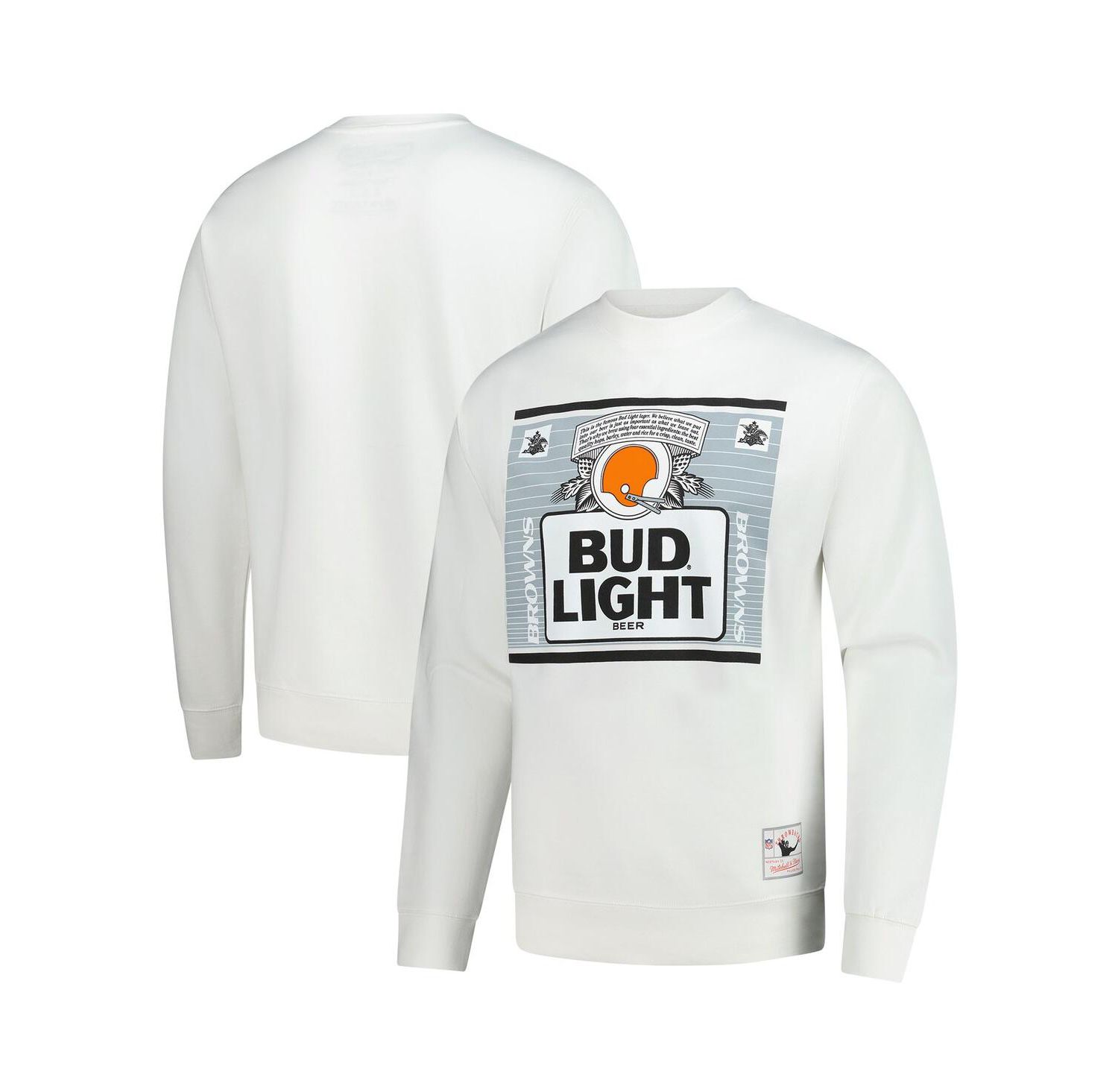 x Bud Men's Light White Cleveland Browns The Crest Pullover Sweatshirt