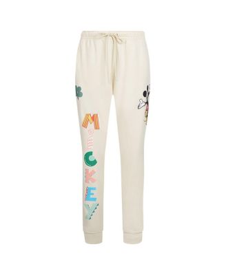 Women's Cream Mickey Mouse Hellow Mellow Fleece Jogger Pants