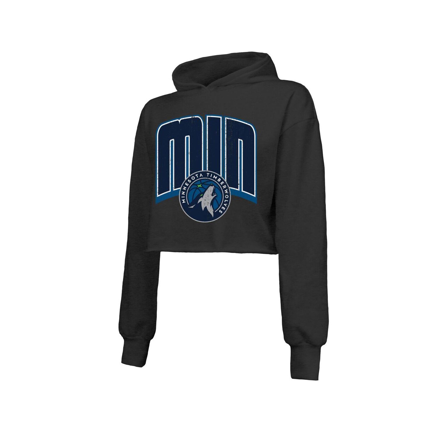 Women's Black Minnesota Timberwolves Tri-Blend Cropped Pullover Hoodie